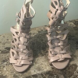 Vince Camuto neutral color high heels gladiator type zipper back